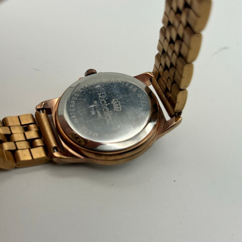 Richelieu Swiss Rose-gold White Dial St. Steel Quartz Watch Working New Battery - Picture 6 of 8